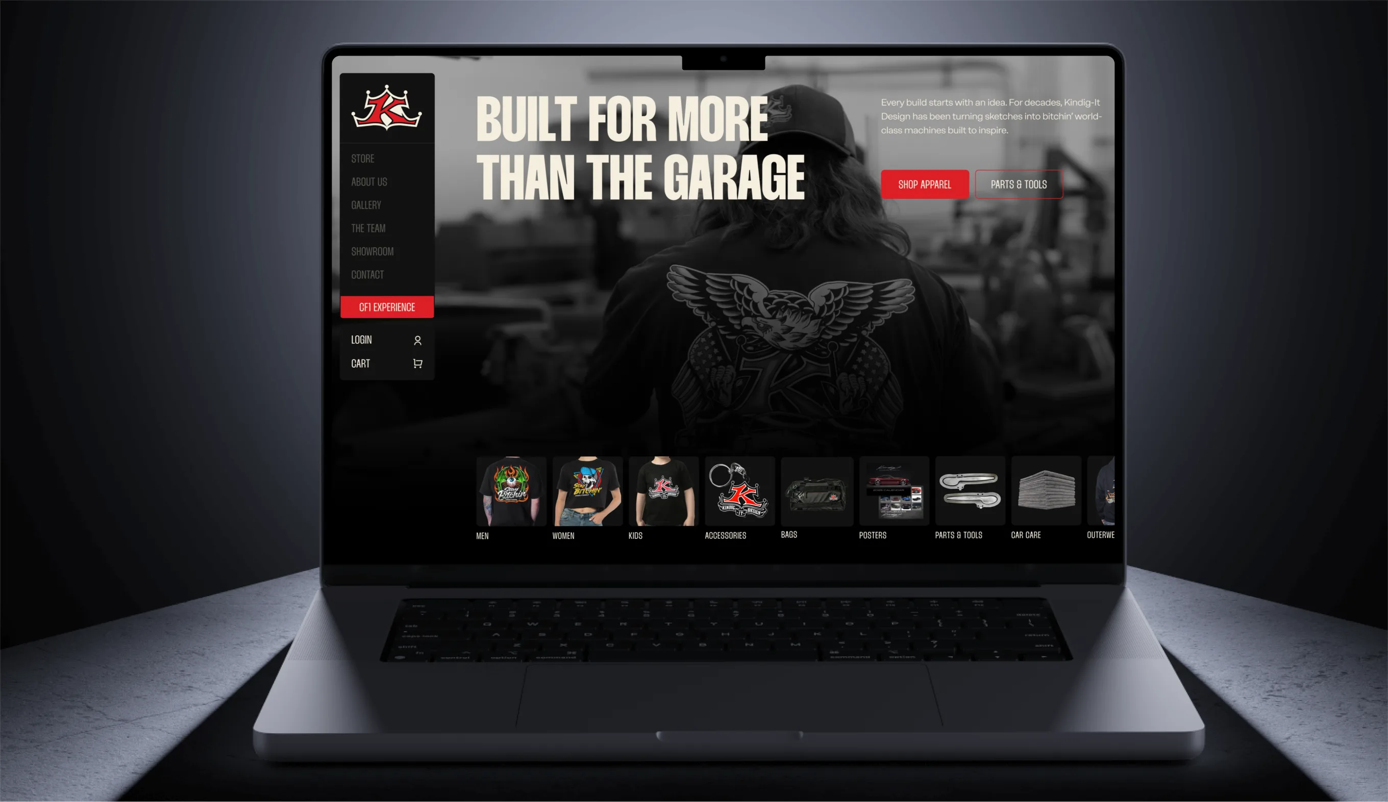 Launched site screens on red: homepage, store, and CF1 pages together