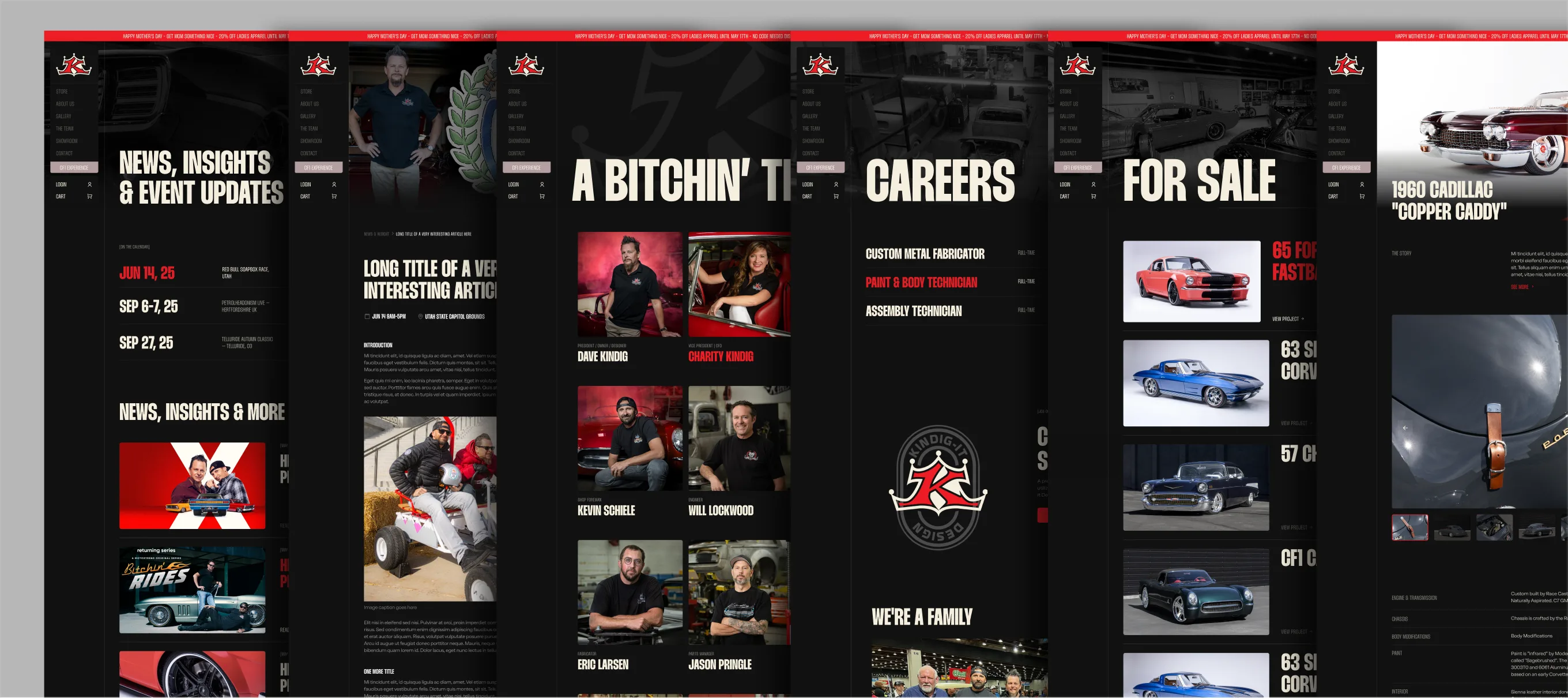 Fan of site pages: news, articles, careers, team bios, and the For Sale listing