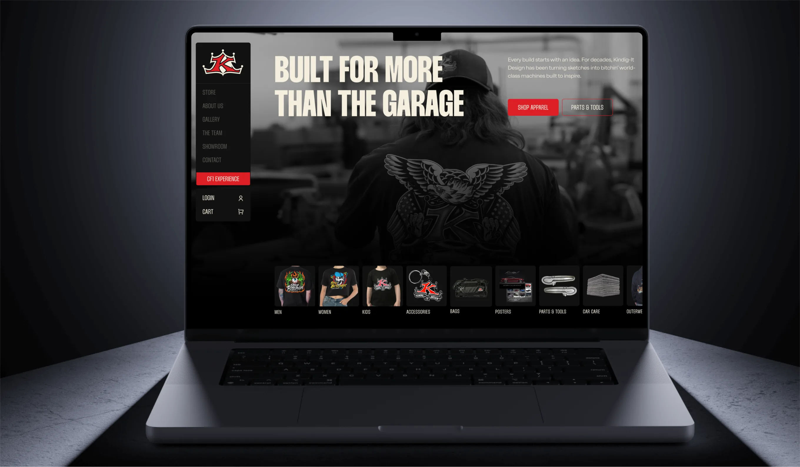 Laptop with the store homepage: Built for More than the Garage