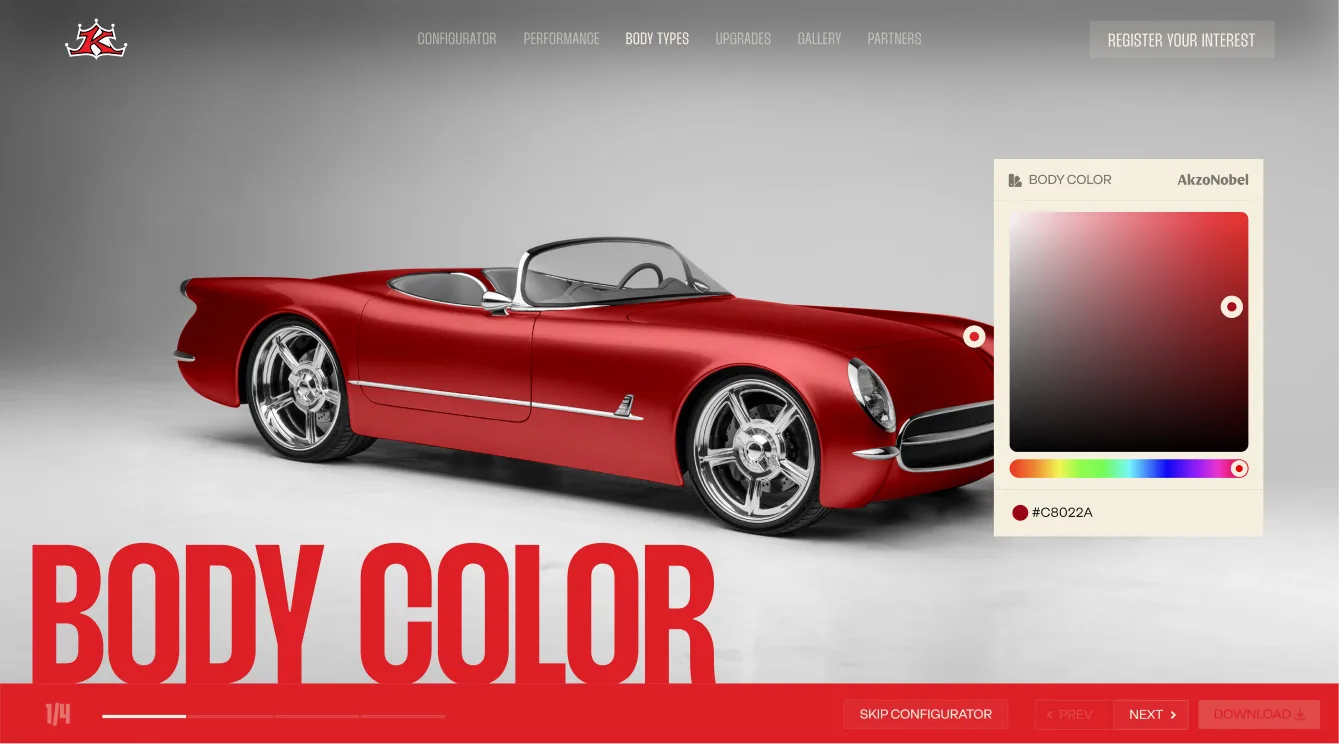 Body color step with a live color picker on the red CF1