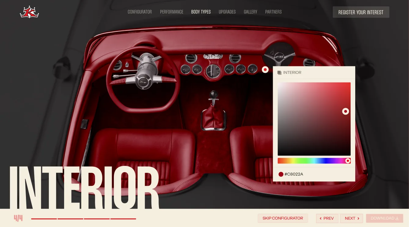 Interior step with a red leather cabin and color picker