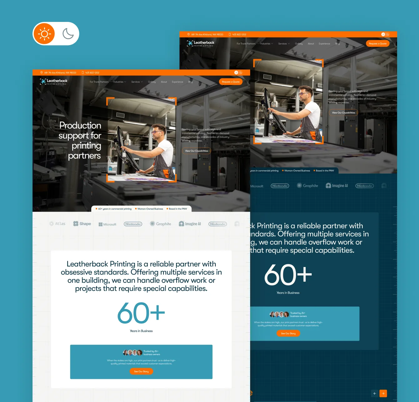 Light and dark mode versions of the trade-partner landing page