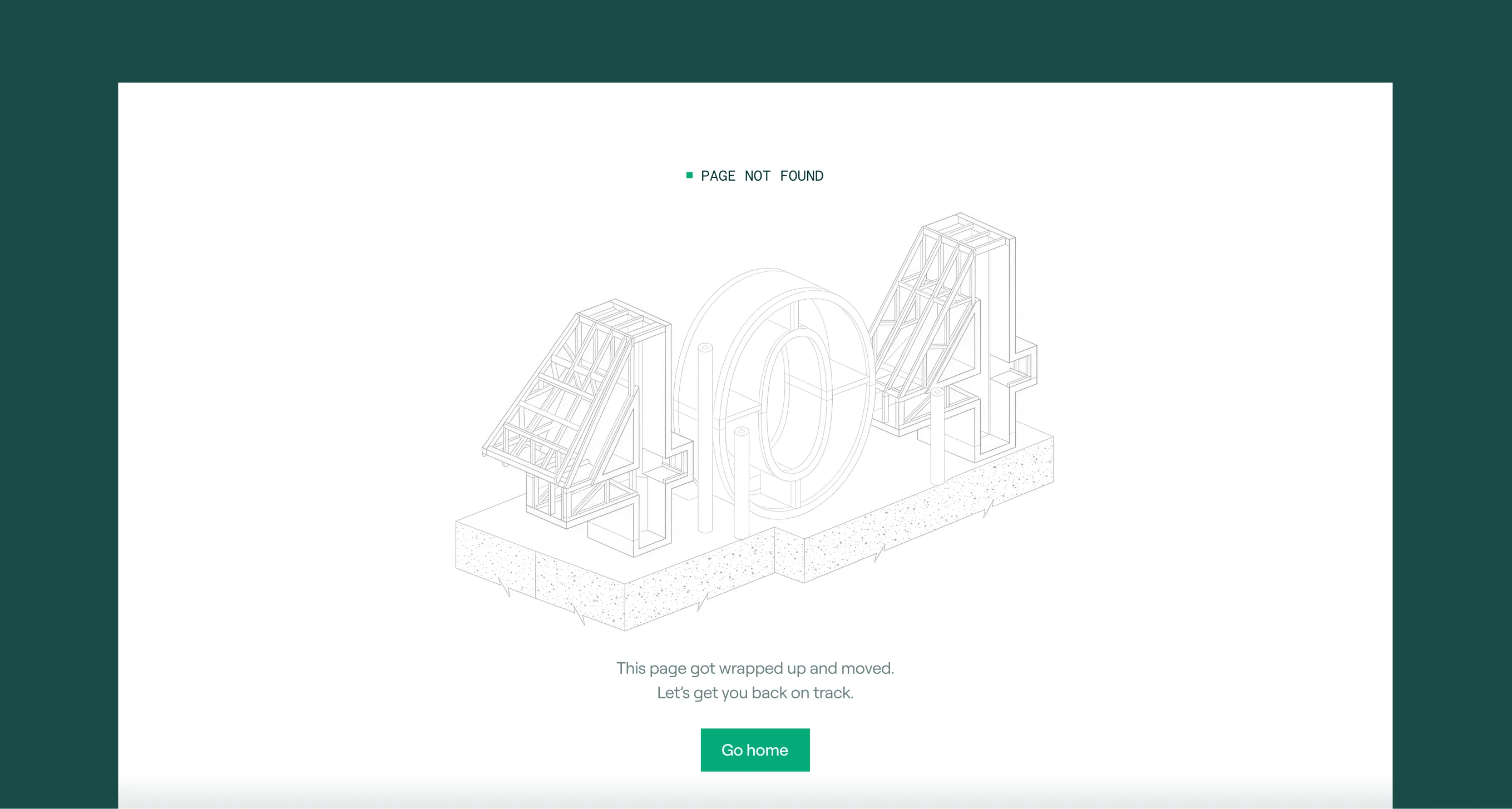 404 page with an isometric line drawing of a framed wall assembly: this page got wrapped up and moved