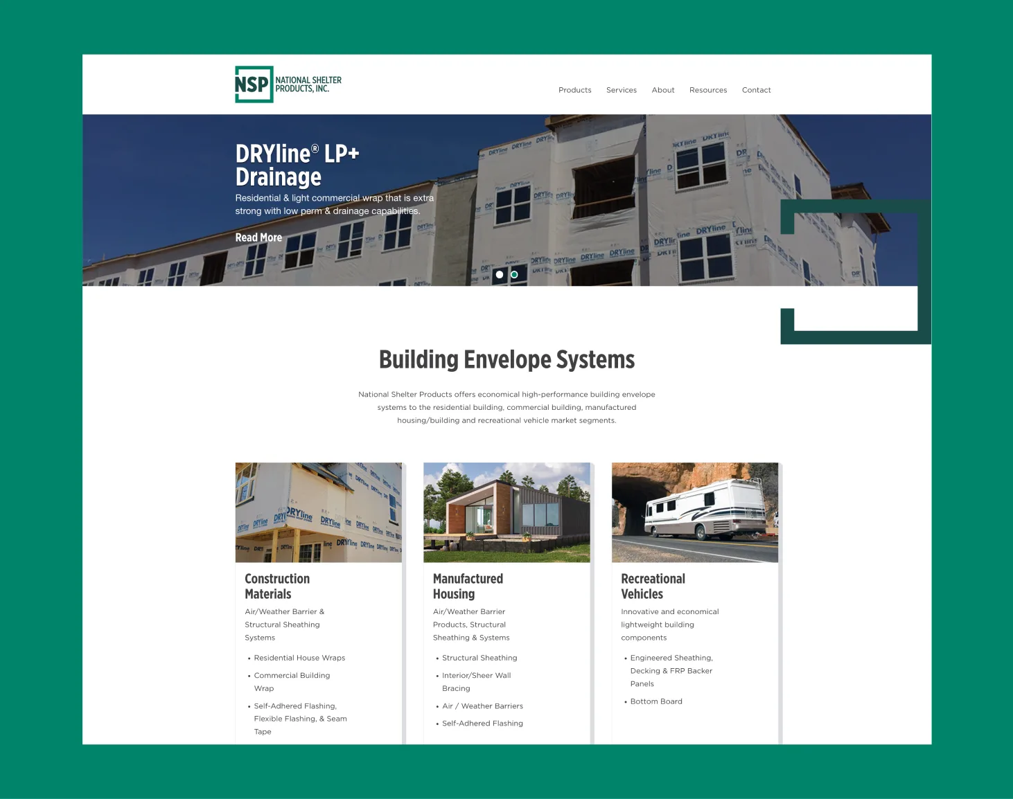 The old NSP site: DRYline LP+ Drainage page over a building envelope systems overview