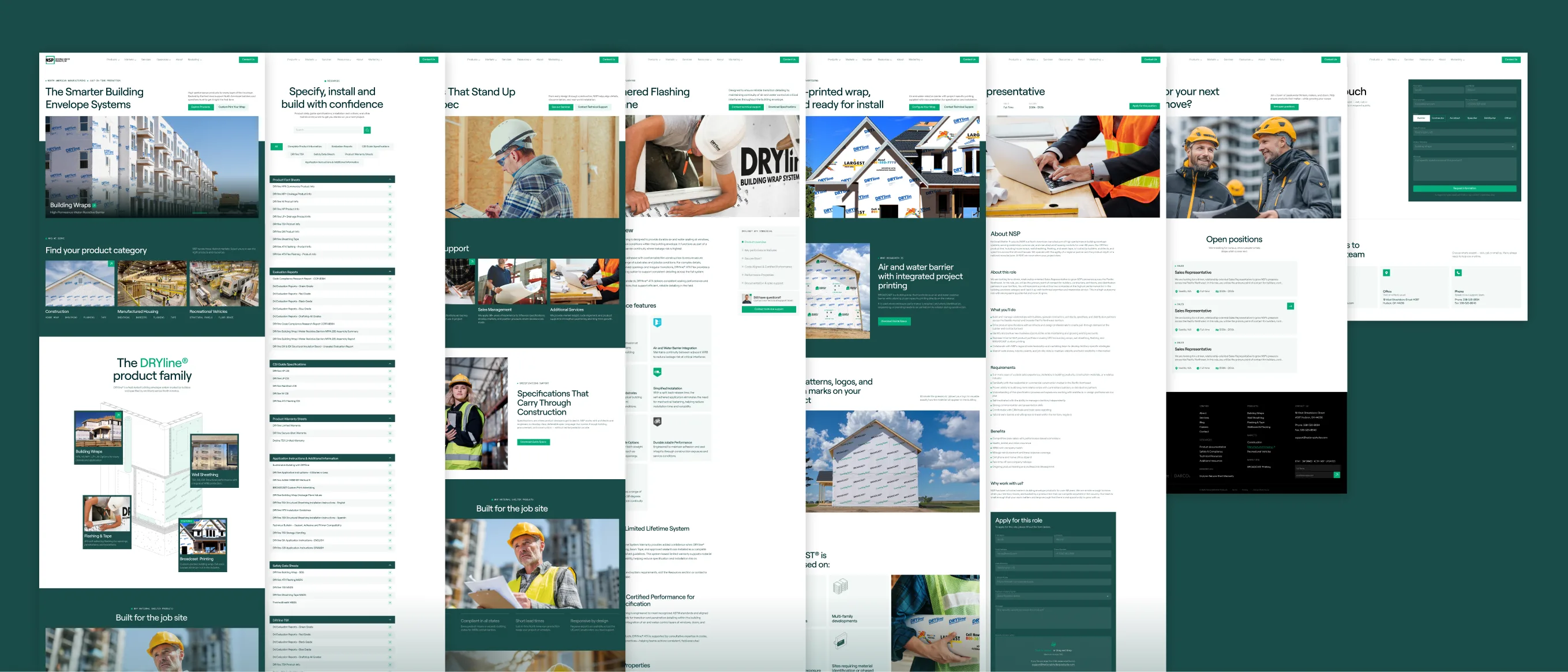 Fan of the new site's pages on dark green: home, categories, product pages, resources, and contact