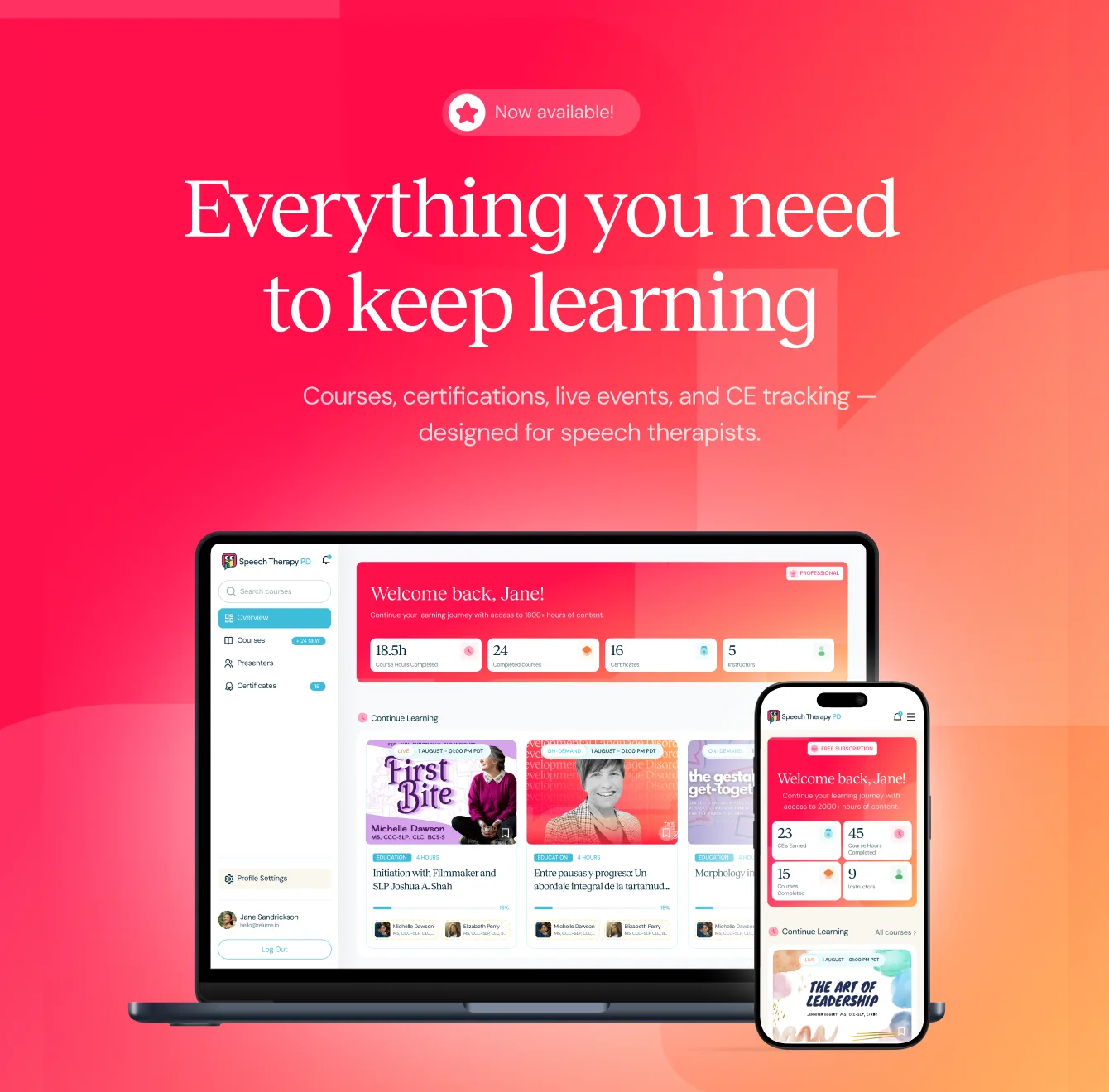 'Everything you need to keep learning' banner on a pink gradient