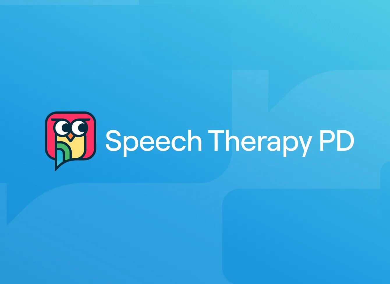 Speech Therapy PD logo — an owl mark next to the wordmark on a blue gradient