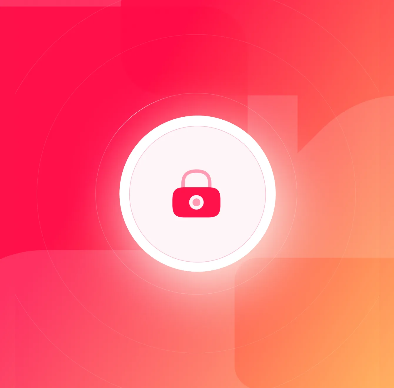 Closed padlock in a glowing circle on a pink-to-orange gradient